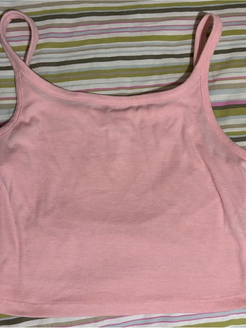 Women's Pink Ribbed Tank Top - Casual Spaghetti Strap